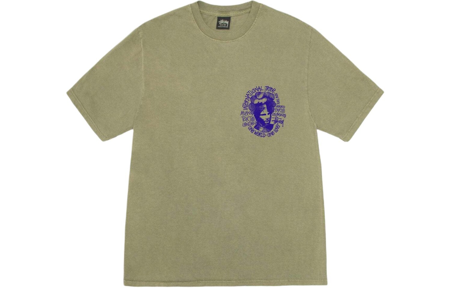 SS24 Camelot пигментная окрашенная футболка черная Stussy, оливково-зеленый — фото 4