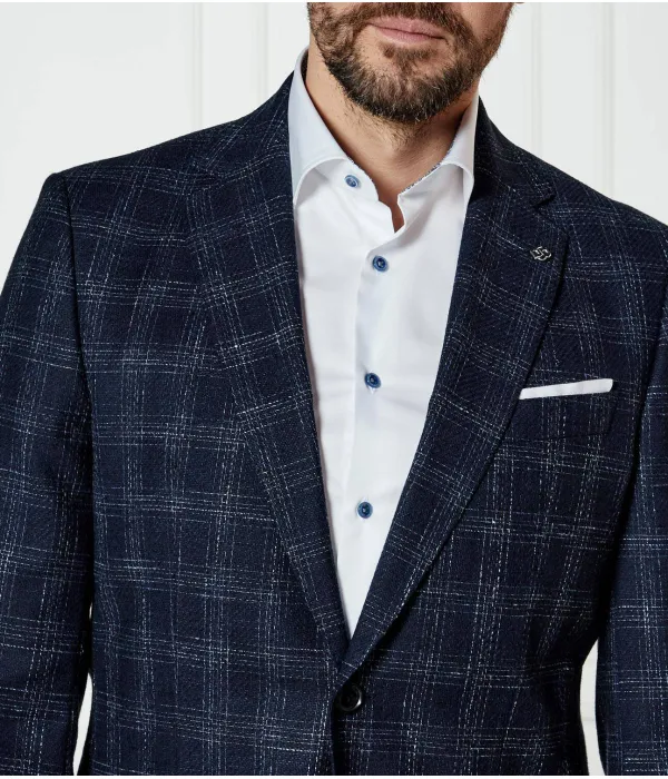 Элегантный шерстяной жакет h-hutson-233 Slim fit Boss, синий — фото 4