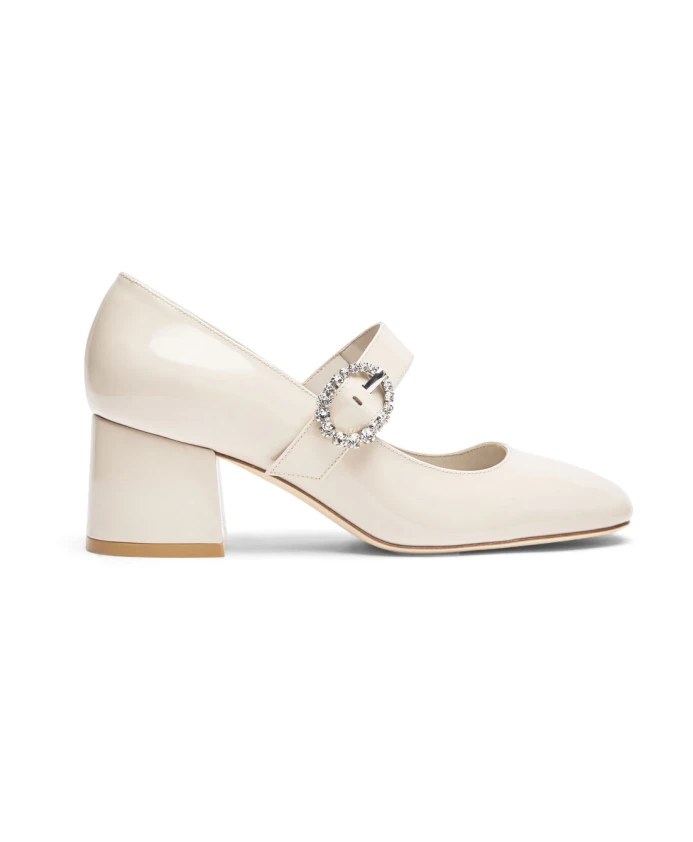 Туфли Мэри Джейн с хрустальной пряжкой Stuart Weitzman, белый