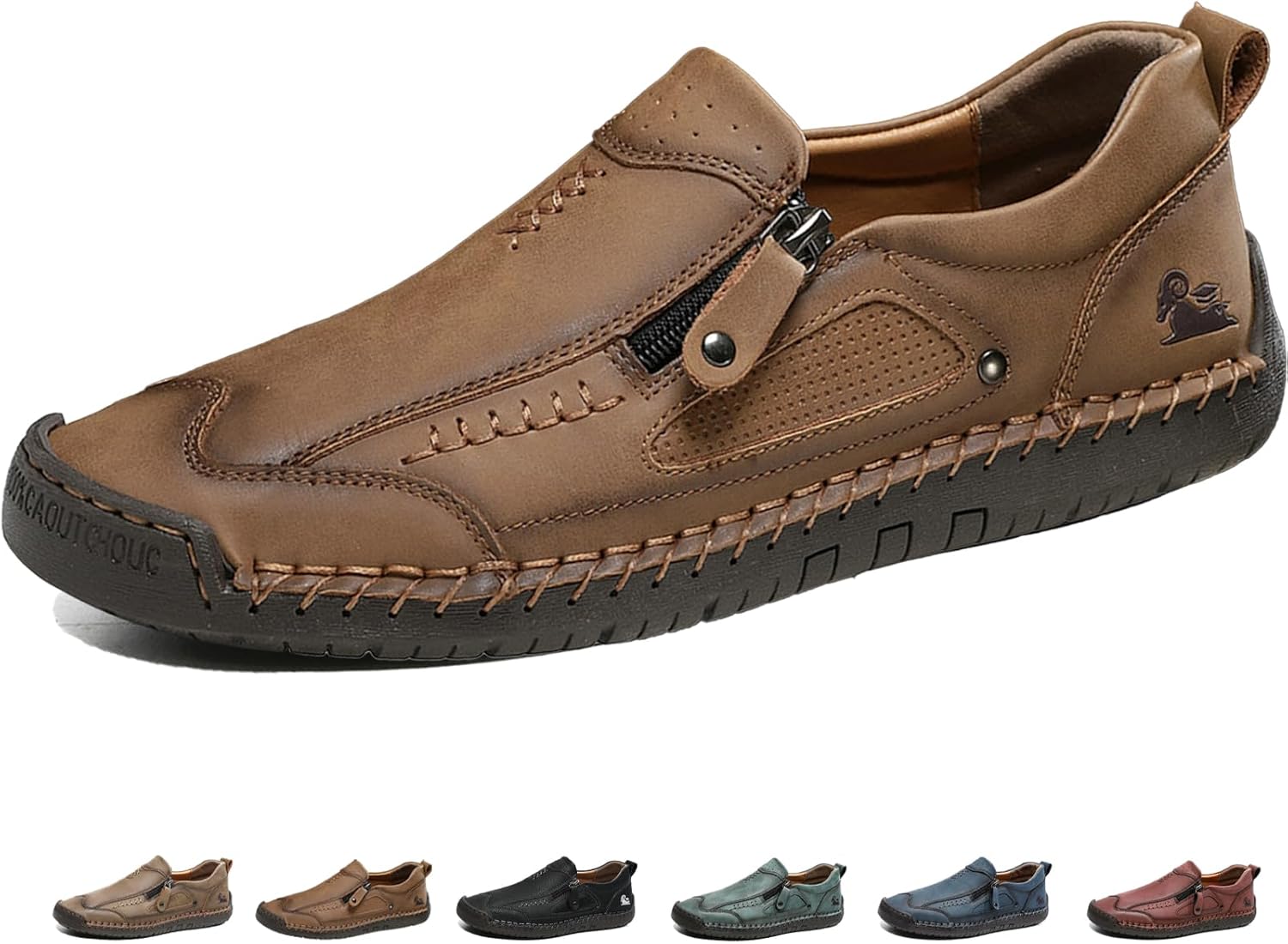 

Мужские кожаные ручной работы лоферы с плоской подошвой, ретро, с боковой молнией, удобные, дышащие, с круглым носком, нескользящие, для ходьбы, повседневные, и делового стиля Mdioep, коричневый