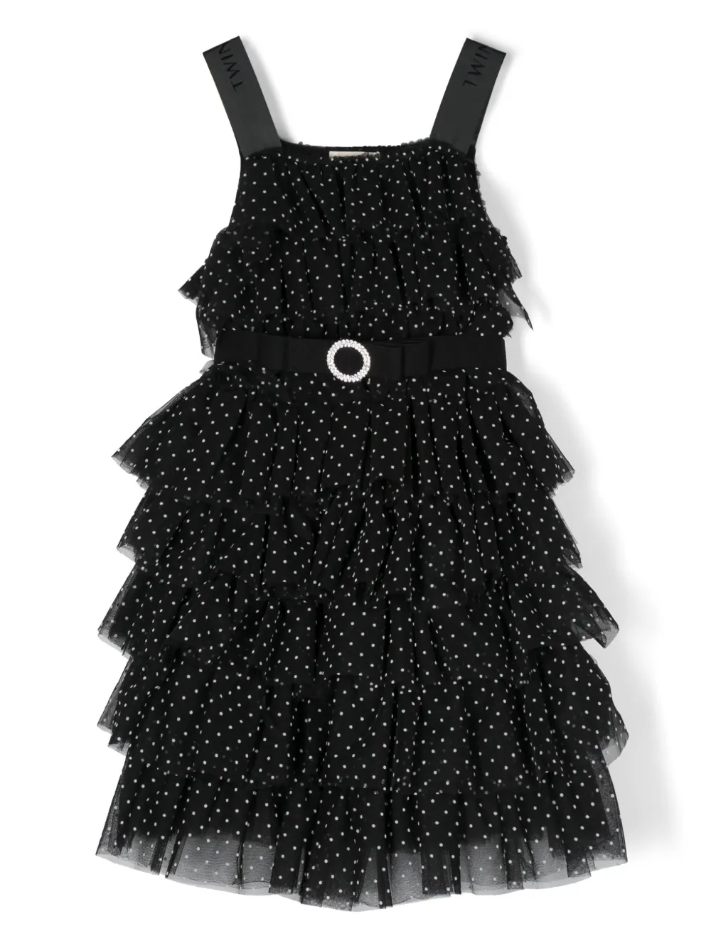 

Ярусное платье в горох TWINSET Kids, черный