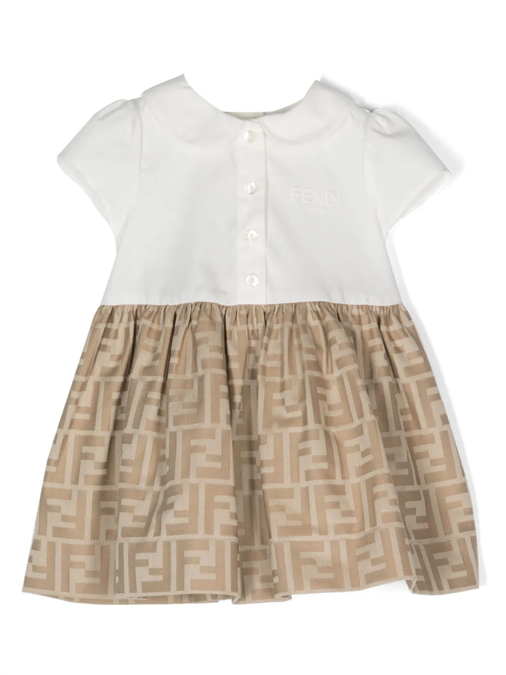 Жаккардовое платье с логотипом FF FENDI KIDS, нейтральный — фото 2