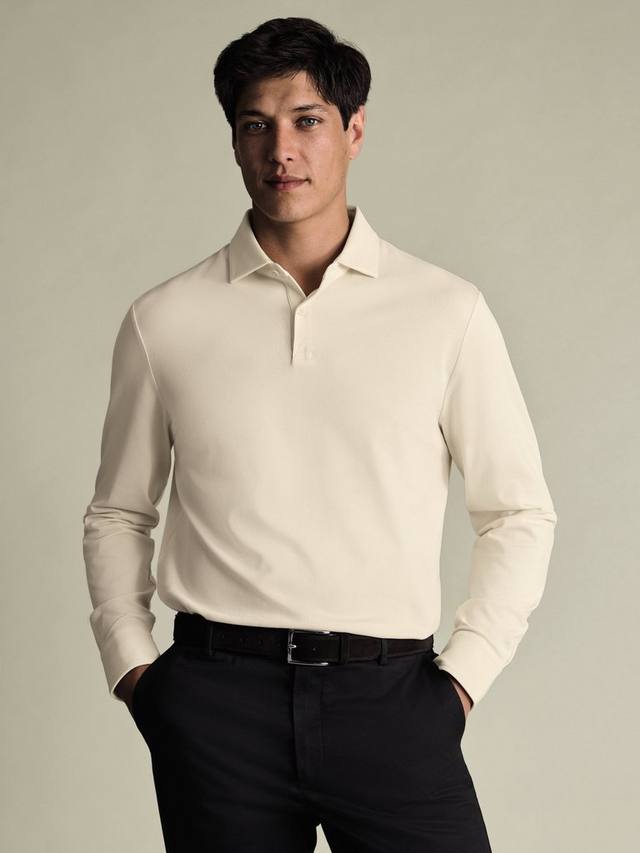 

Хлопковая поло с длинным рукавом классического кроя Charles Tyrwhitt, Cream