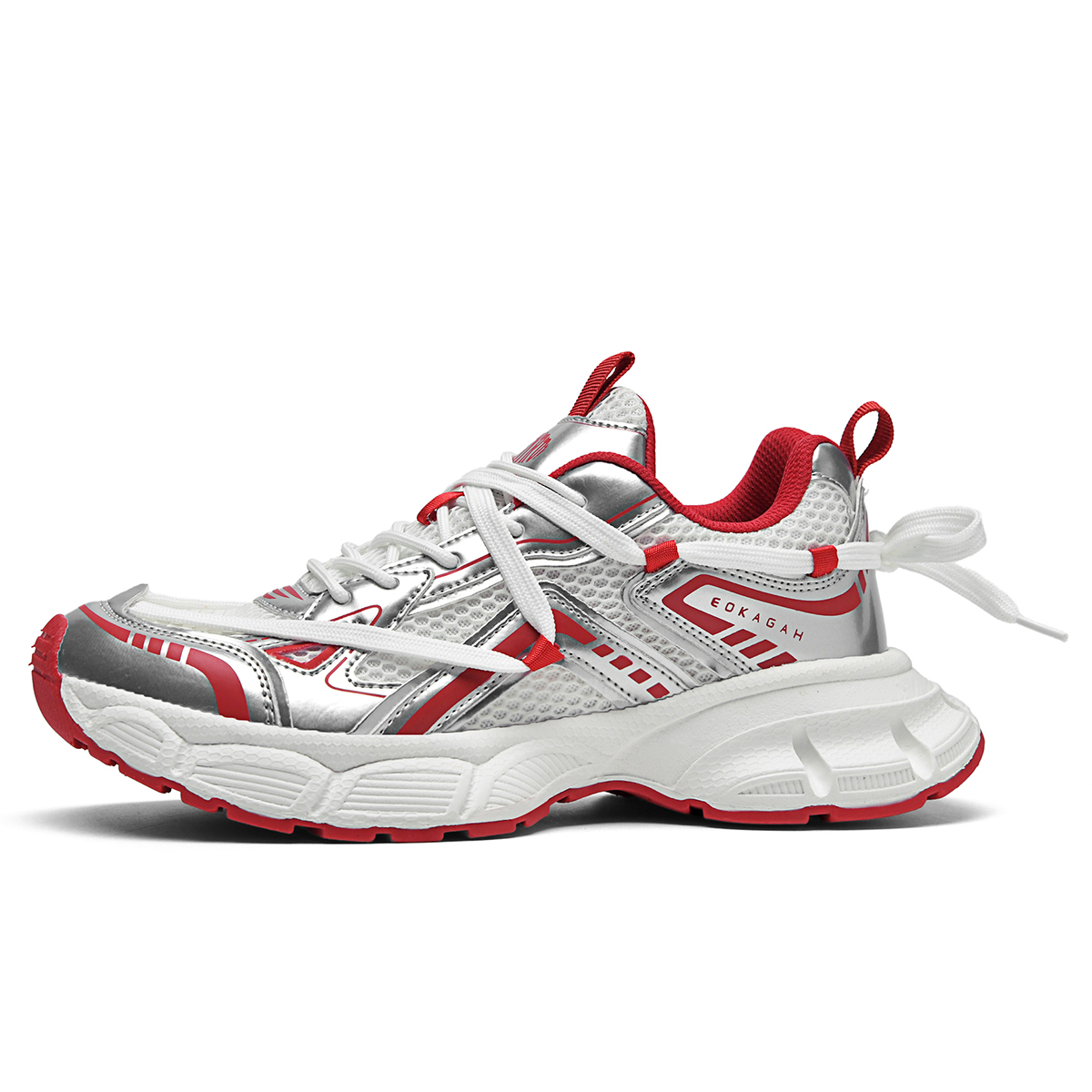 

DIKENROK Высокие устойчивые к истиранию легкие дышащие нескользящие низкие массивные кроссовки унисекс белый красный, цвет White Red