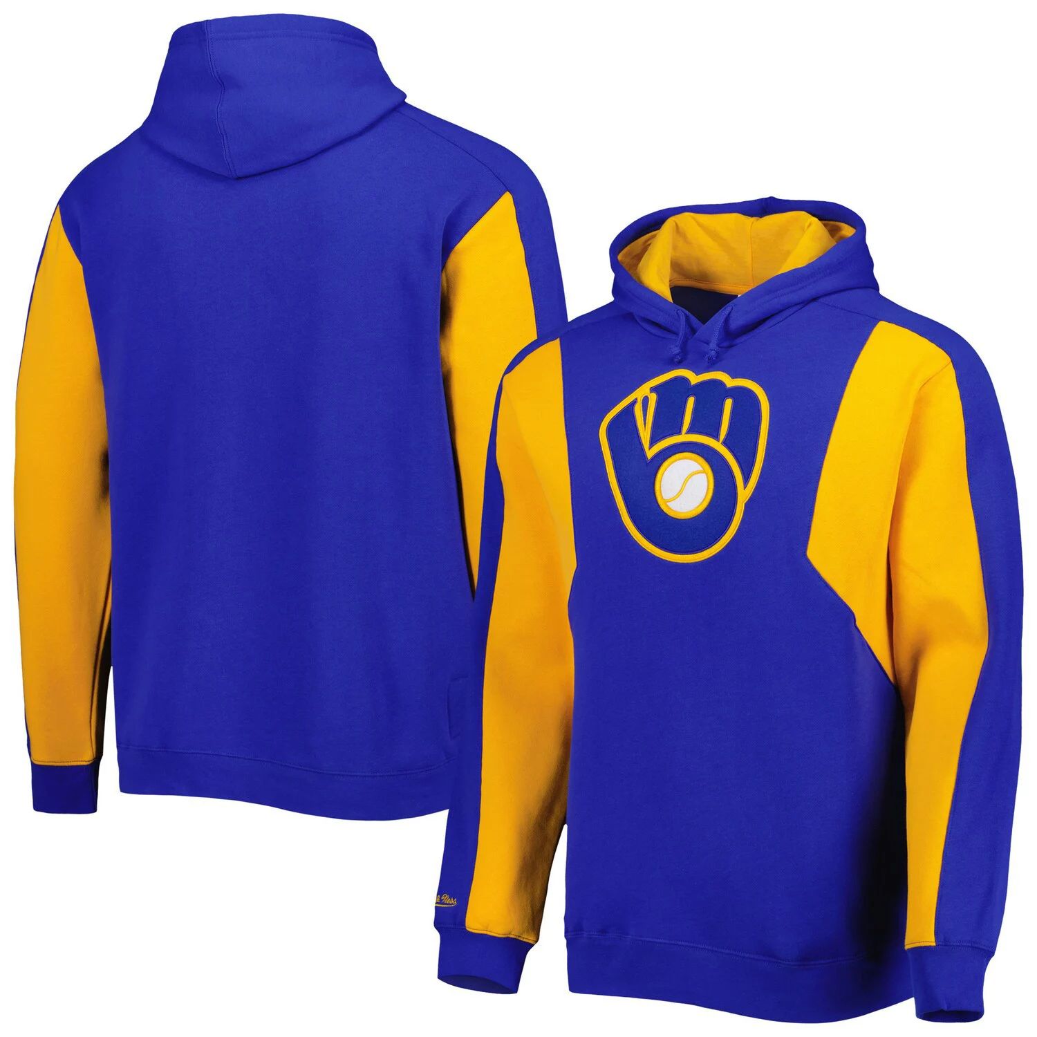 

Мужской флисовый пуловер с капюшоном Mitchell & Ness Royal/Gold Milwaukee Brewers с цветными блоками