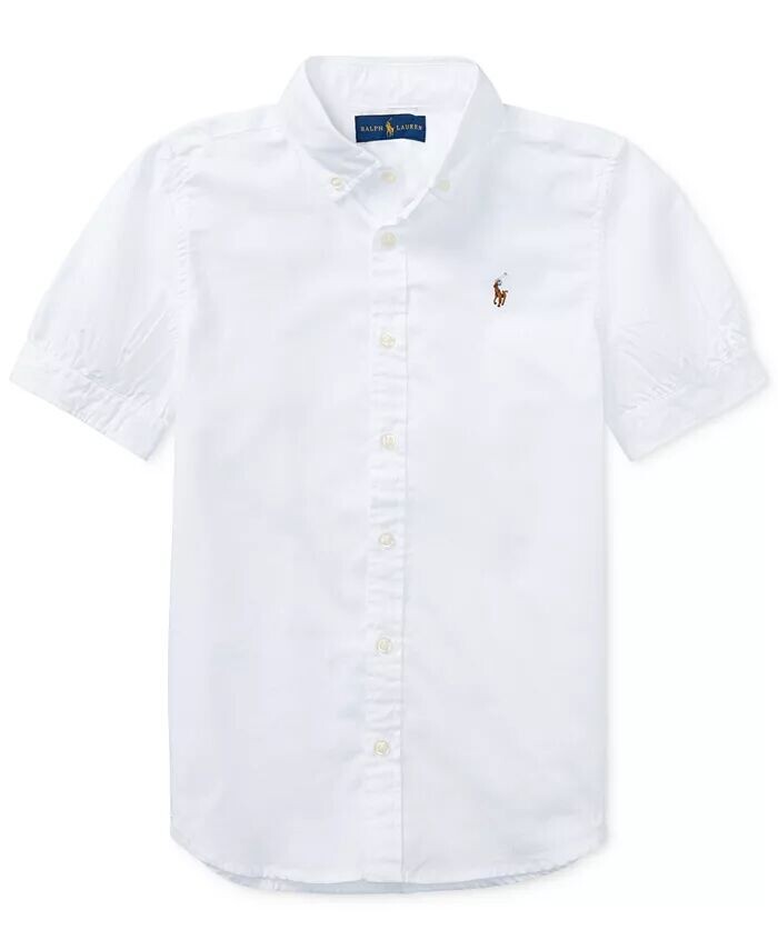 Однотонный топ Oxford с короткими рукавами для больших девочек Polo Ralph Lauren, белый — фото 3