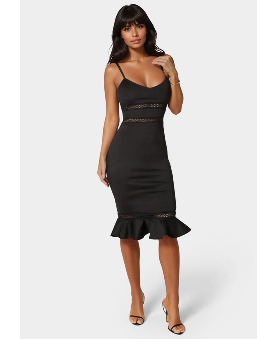 

Женское миди-платье с кружевной отделкой и оборками Bebe, Black