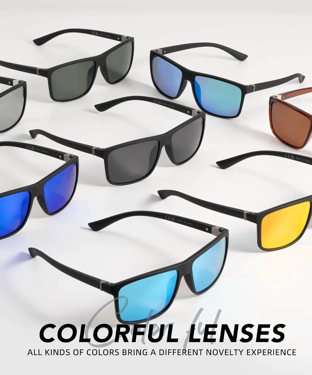 

Поляризованные солнцезащитные очки для мужчин, прямоугольная оправа, мужские поляризованные спортивные солнцезащитные очки с защитой UV400 QALLY, Black/Red/Green