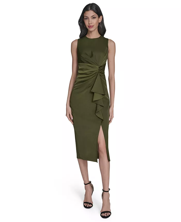 

Женское атласное платье миди с защипами на талии Vince Camuto, зеленый