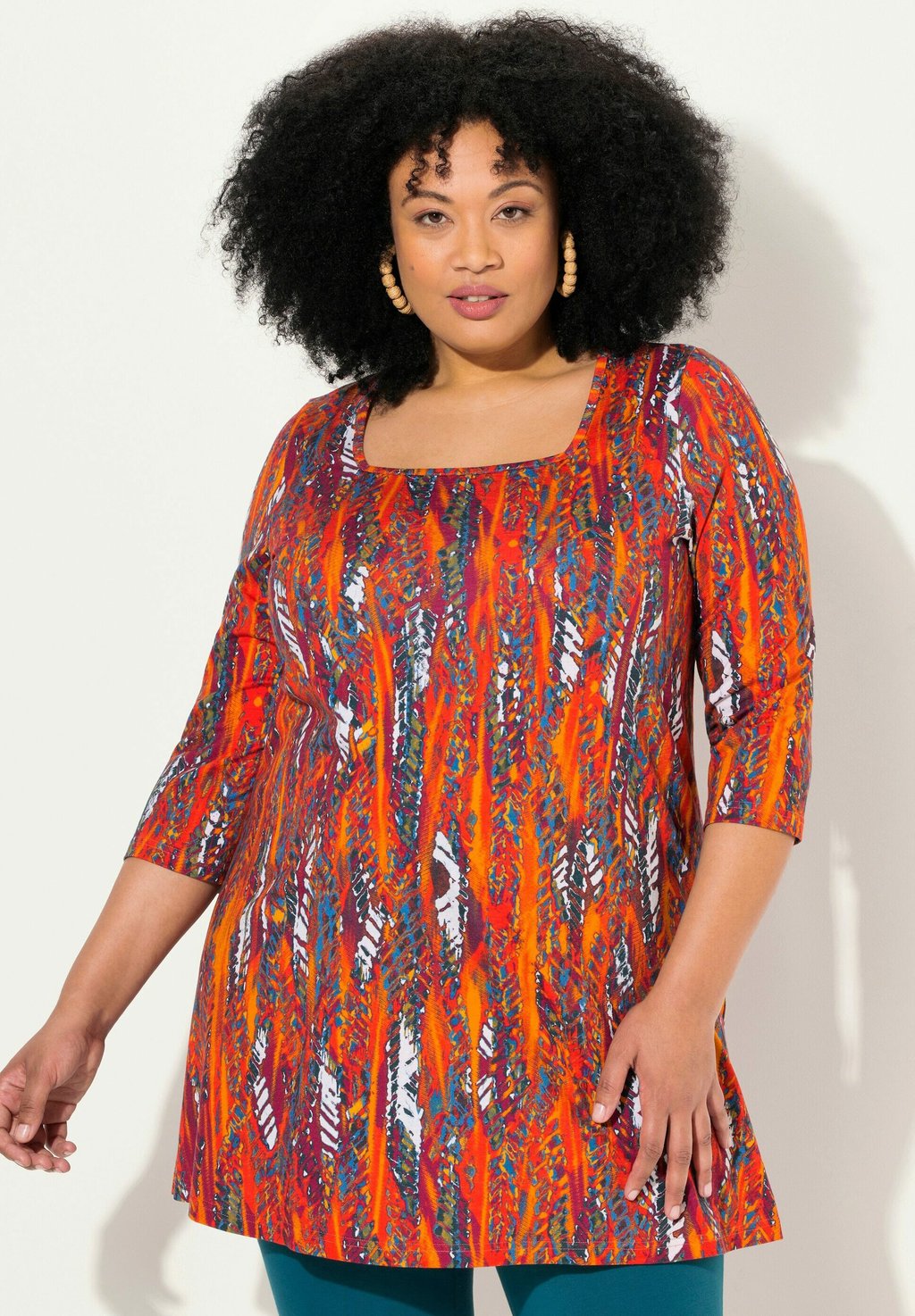 

Топ с длинными рукавами ABSTRACT LEAF PRINT SWEETHEART NECKLINE Ulla Popken, светло-коричневый