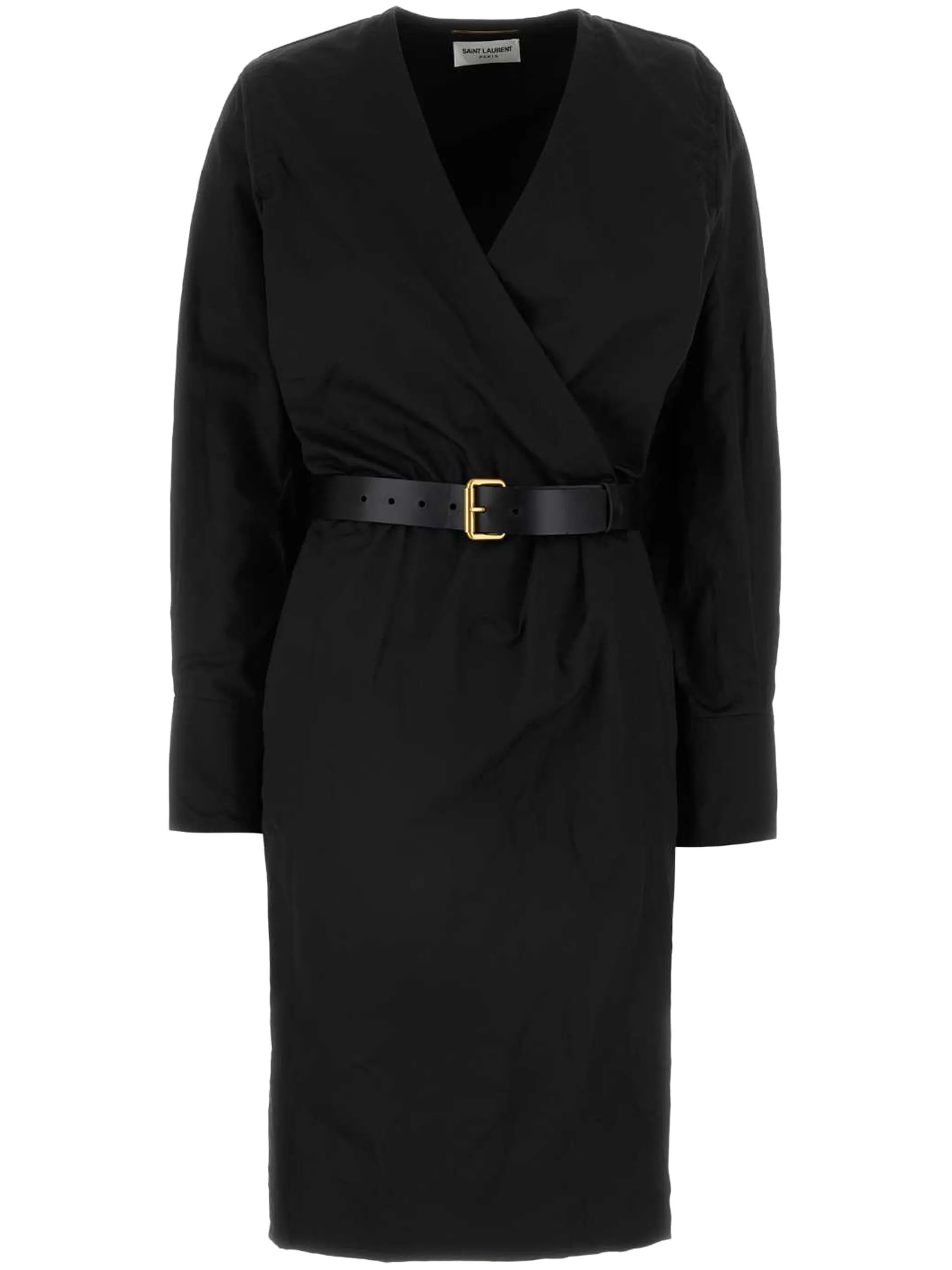 

Платье миди с запахом и поясом Saint Laurent, черный