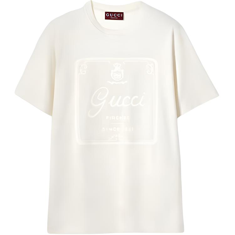 

Мягкая хлопковая трикотажная футболка с принтом Gucci, айвори