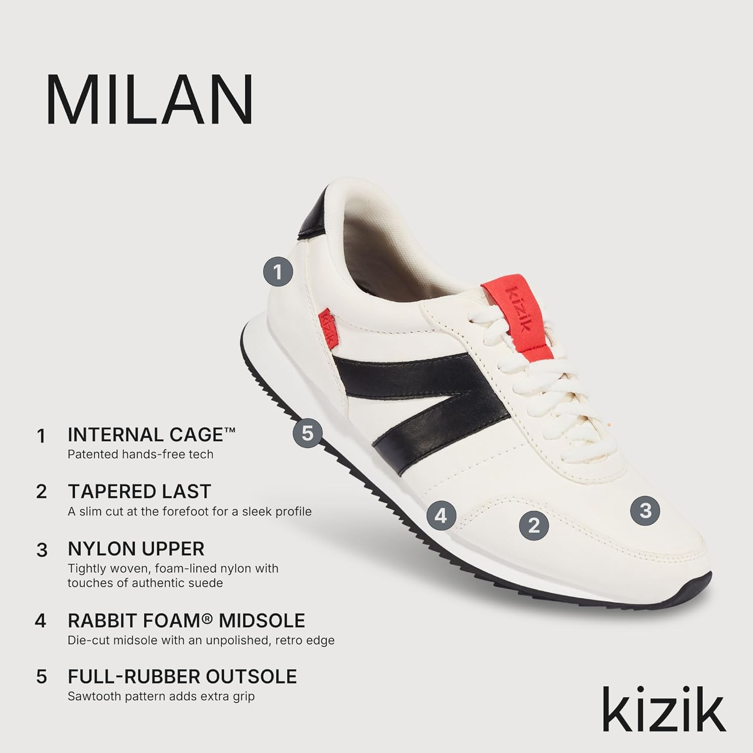 Кроссовки Kizik Slip On: Milan - удобные, ретро из нейлона и замши, мужские и женские прогулочные туфли с поддержкой свода стопы, удобство без использования рук, для ношения весь день, белый — фото 3
