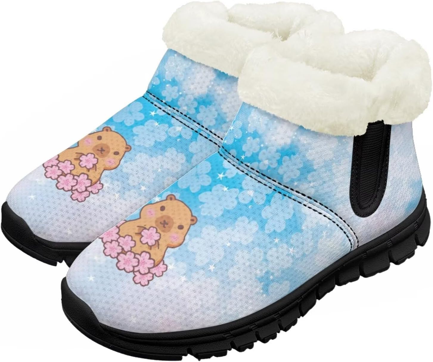 

Детские зимние ботинки Chririnla для мальчиков и девочек, утепленные и сверхлегкие с плюшевой подкладкой и противоскользящей подошвой, Cherry Blossom Capybara