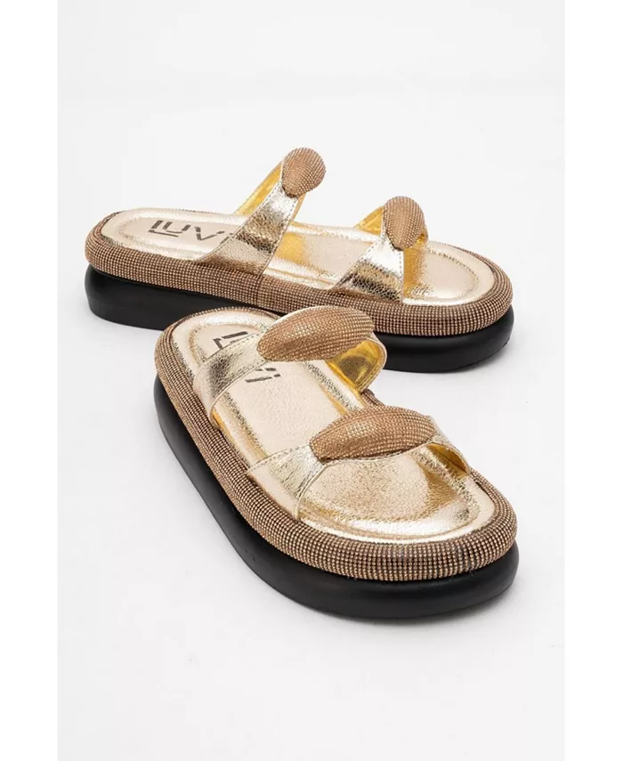 Украшенные шлепанцы на платформе (женские) Prologue Shoes, золото