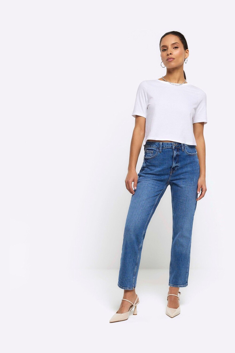 

Джинсы узкого кроя с высокой талией River Island, синий