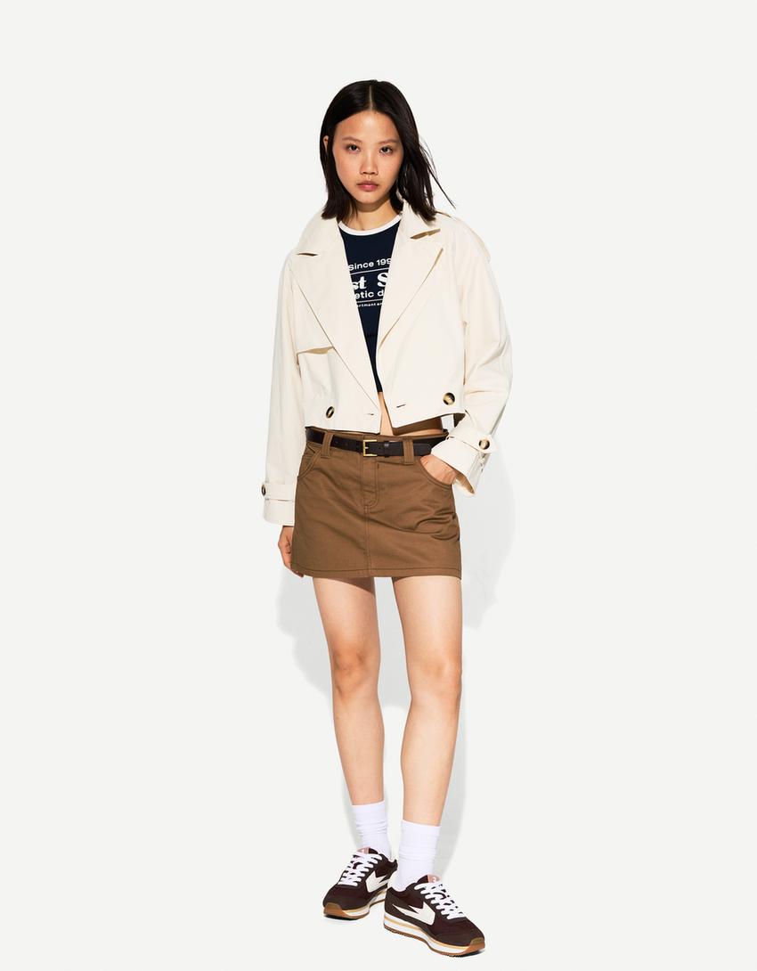 

Короткая куртка-тренч Bershka, бежевый