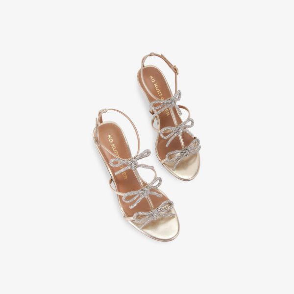 Босоножки на каблуке Kg Kurt Geiger с декоративными бантами из страз, золотой — фото 2
