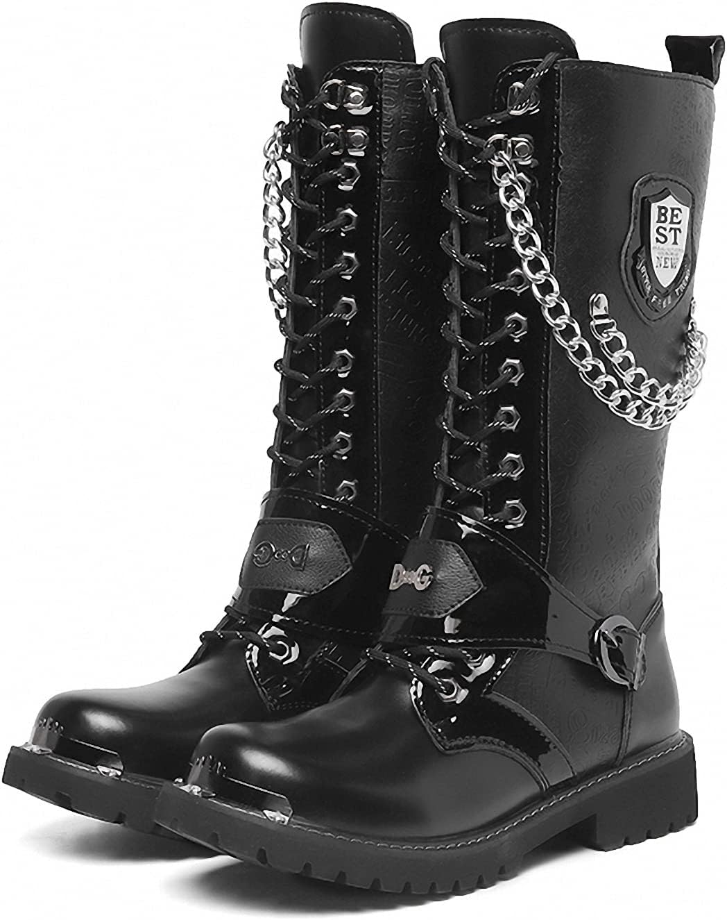 

Мужские мотоботы Tebapi, тактические ботинки, высокие военные боевые ботинки, походные ботинки, средние по голенища, с металлической цепью, панк-стиль, армейские ботинки, мужская обувь для рокеров, черный