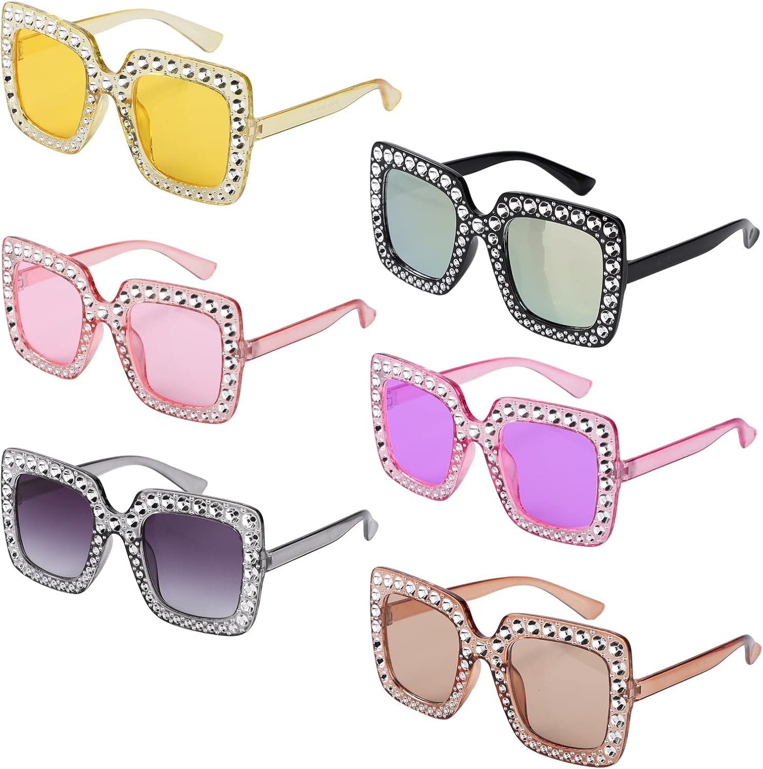 

LUTER 6 пар солнцезащитных очков со стразами, сверкающие солнцезащитные очки со стразами, квадратная модная оправа с толстыми кристаллами, большие очки для мужчин и женщин, для костюмированных вечеринок, tan