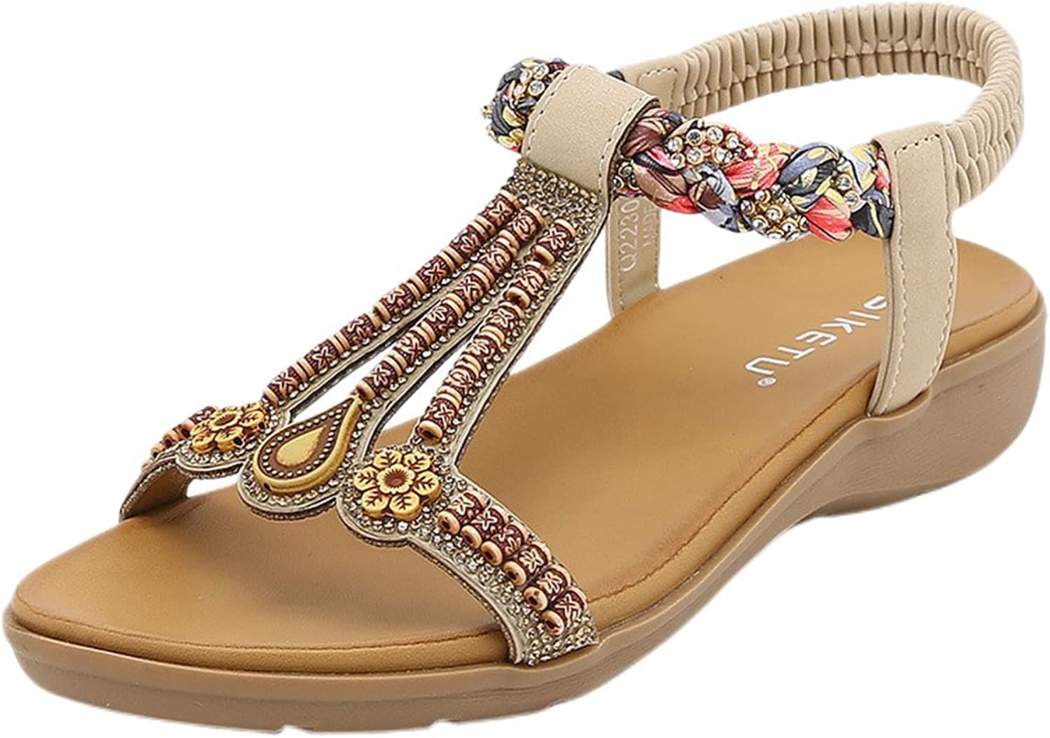 

Женские сандалии с поддержкой свода стопы, летние пляжные сандалии с эластичным ремешком на щиколотке, украшенные камнями, бохо-стиль, удобные на каждый день, пляжная обувь на плоской подошве, ортопедические сандалии Generic, бежевый