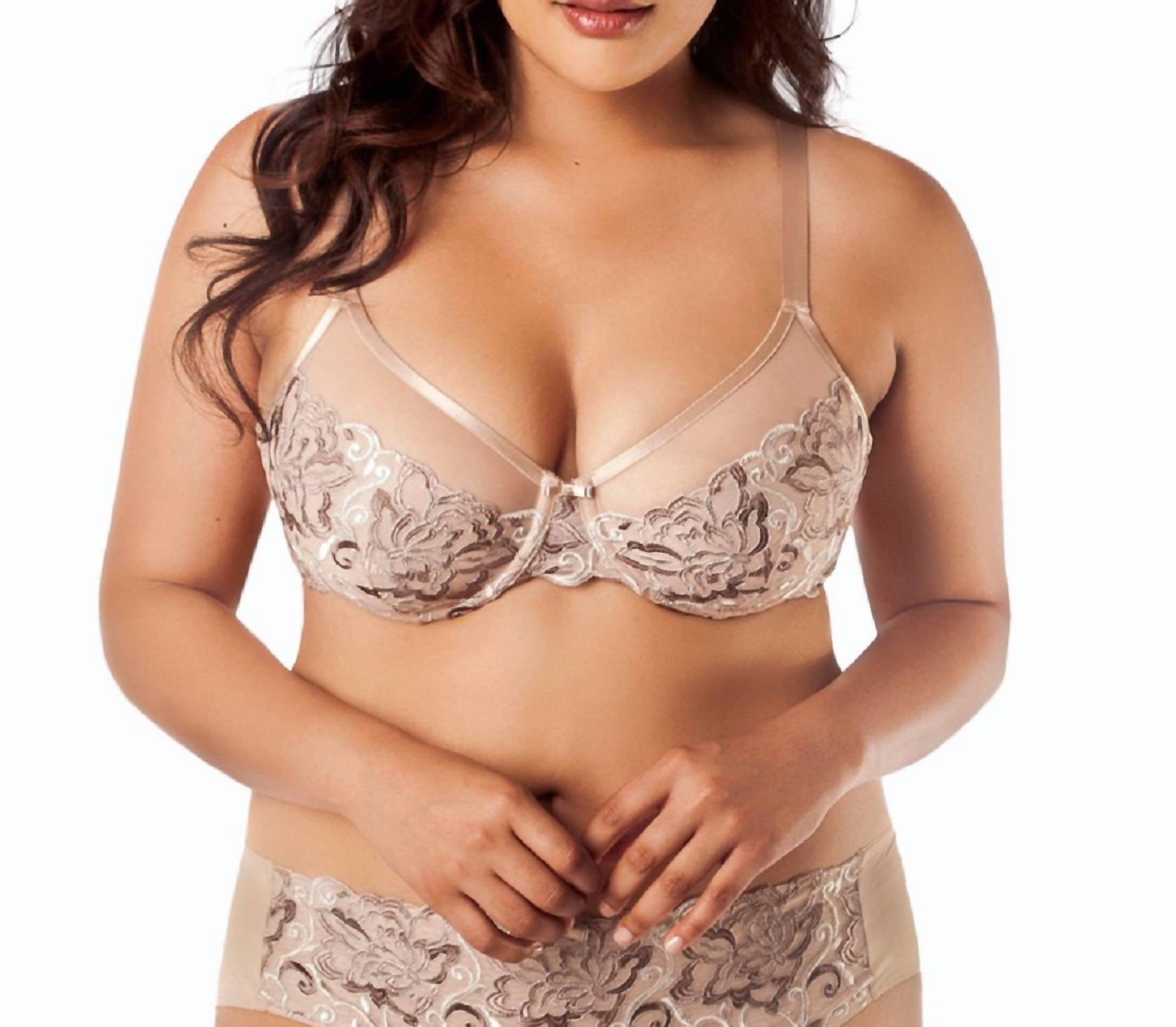 

Бюстгальтер на косточках с вышивкой Pearl Lotus цвета Bombshell Nude Curvy Couture