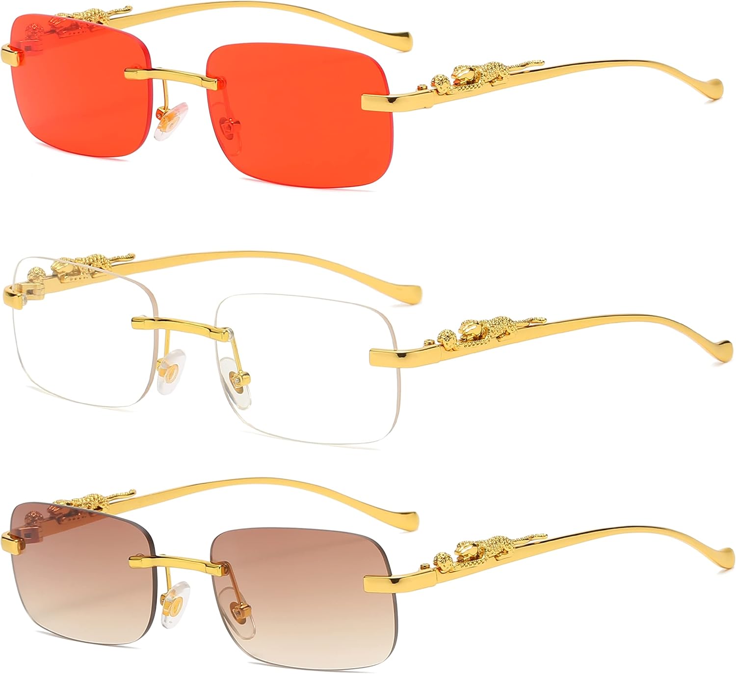 

Безупречные солнцезащитные очки большого размера без оправы для женщин и мужчин. Прямоугольные модные солнцезащитные очки без оправы (3 шт.: красный, прозрачный, коричневый) FLAWLESS EYEWEAR, 3 Pack: Red - Clear - Brown