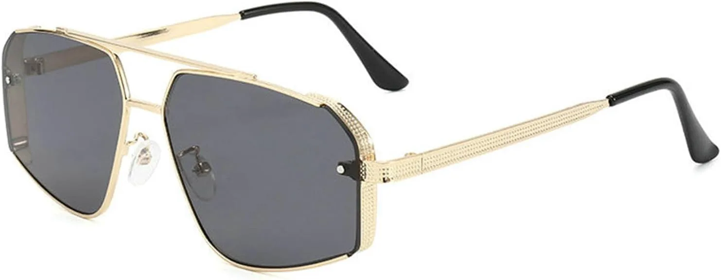 

Солнцезащитные очки Willochra Vintage Double beam Irregular Oversized Pilot Sunglasses Women Men Big Frame Popular Punk men shades sunglasses, Gold Black