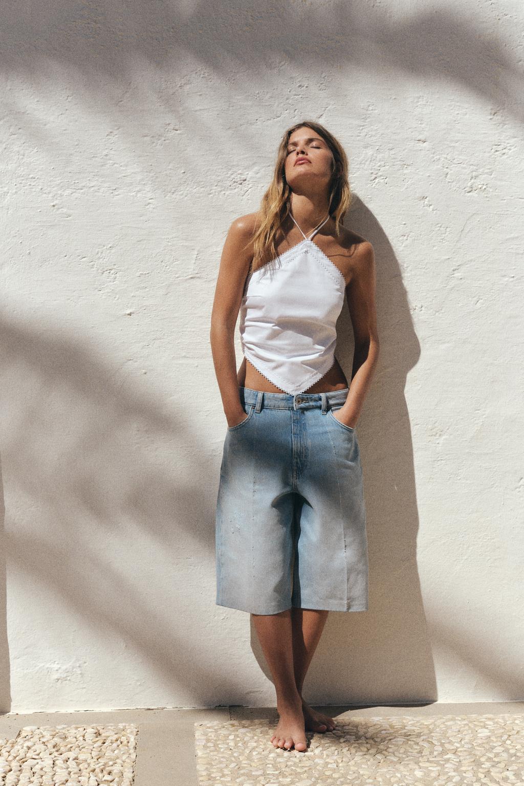

Джинсовые шорты-бермуды со средней талией ZARA, синий