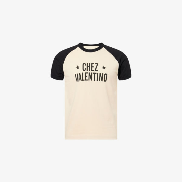

Футболка Valentino Garavani Chez Valentino Print с круглым вырезом, кремовый / черный