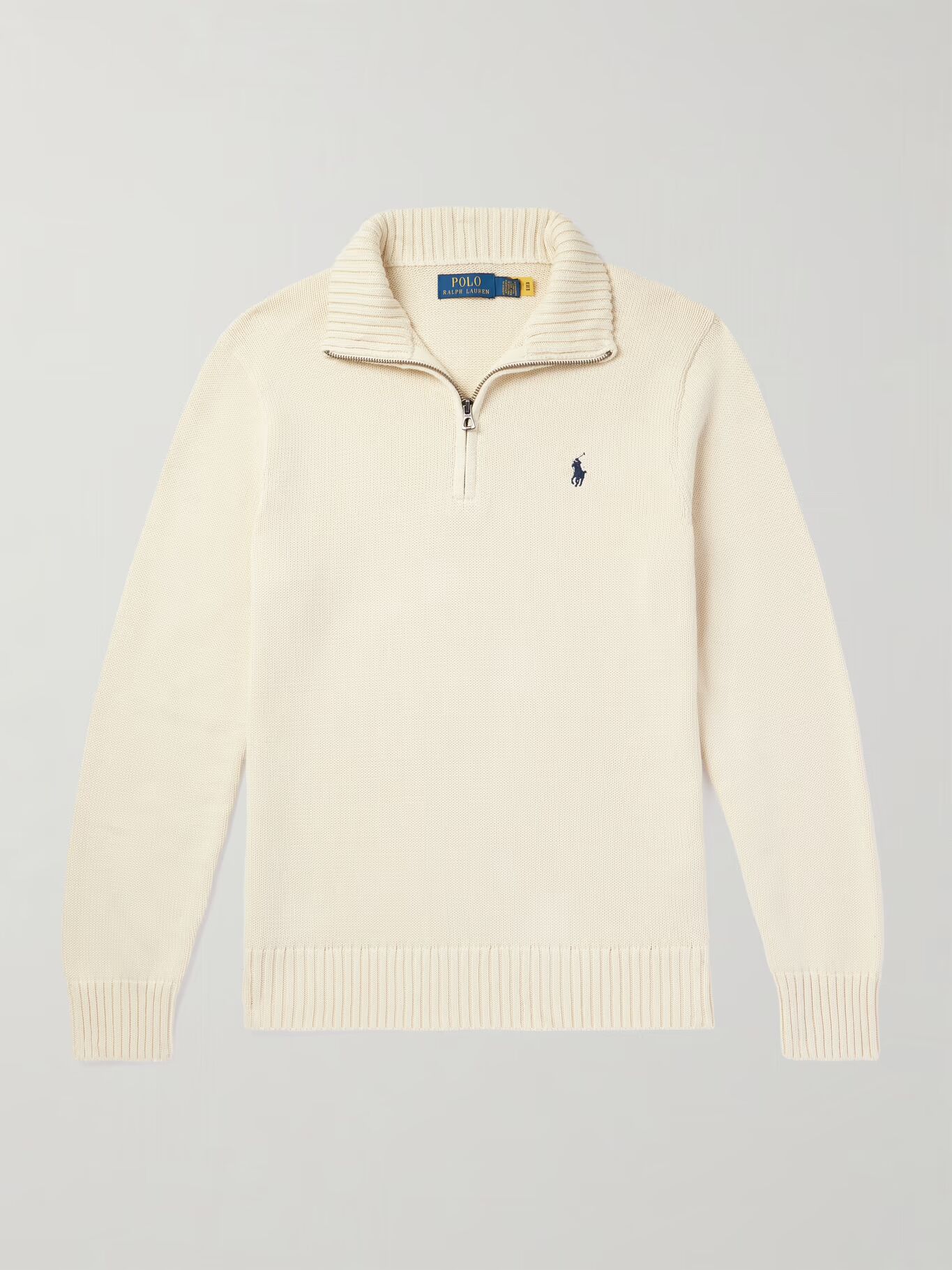 

Хлопковый свитер с вышитым логотипом и полумолнией POLO RALPH LAUREN, нейтральный