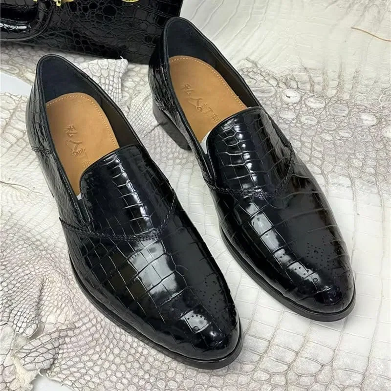 Лоферы, кожа аллигатора мужские, модель Dress Loafers, черный — фото 4