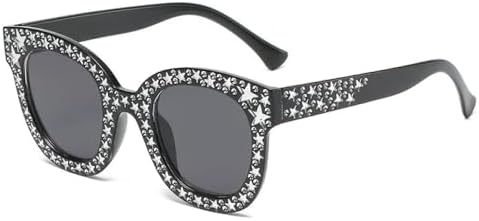 

Солнцезащитные очки квадратной формы с заклепками для женщин, большие черные солнцезащитные очки, женские очки оверсайз для рейв-фестивалей в винтажном стиле MTZJH, Black