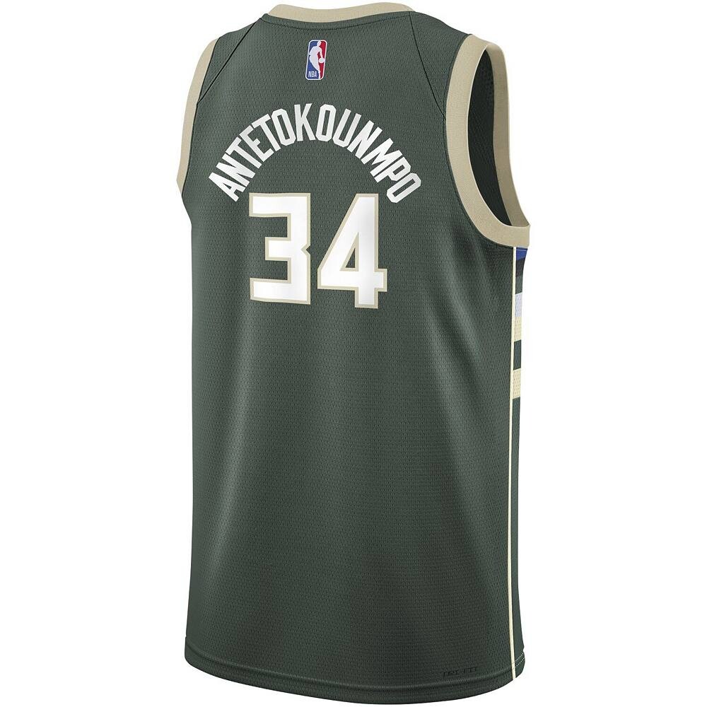 Молодежная майка Nike Giannis Antetokounmpo Hunter Green Milwaukee Bucks Swingman — Icon Edition, цвет Buk Multi — фото 4