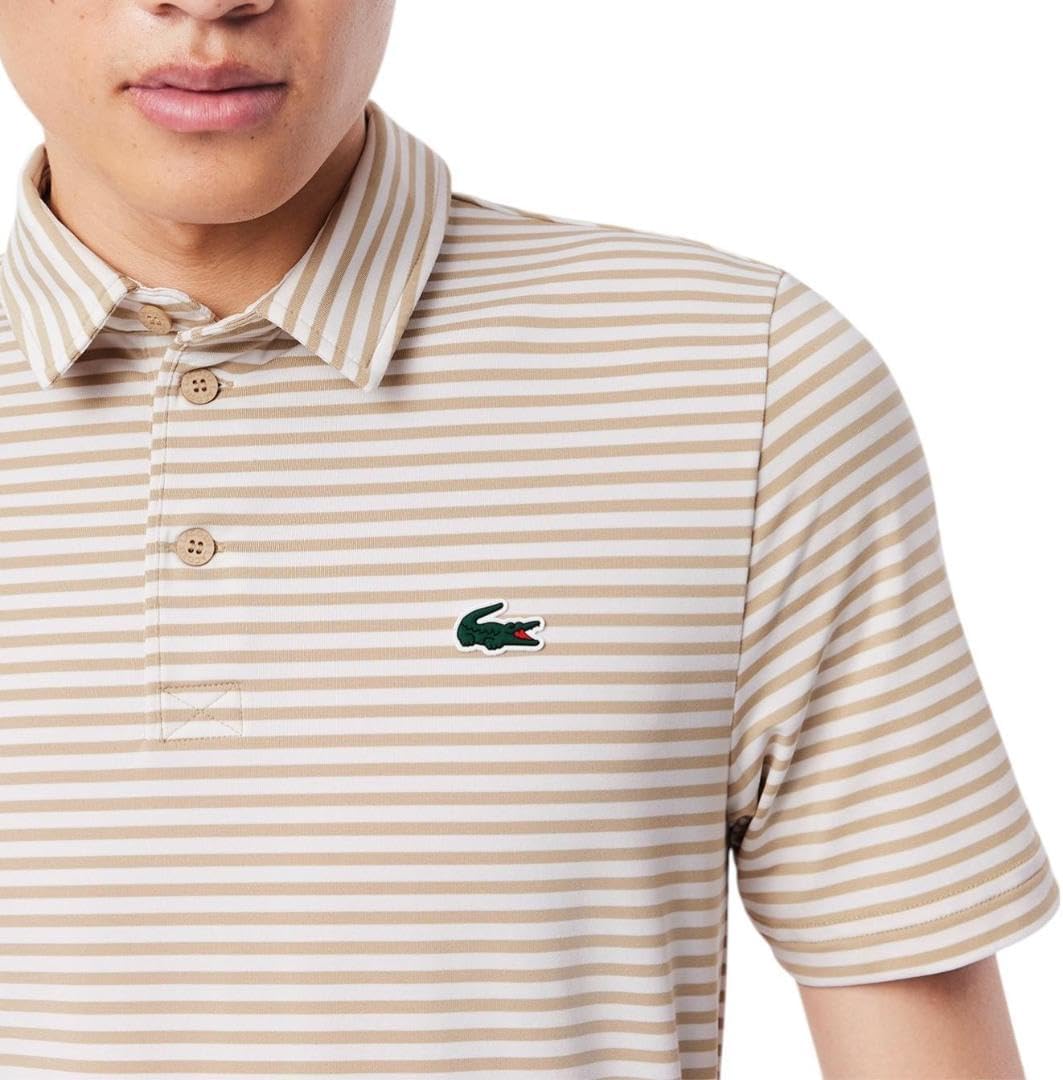 Поло Lacoste, мужское, спортивное поло, с вертикальными полосами, Ochre/White — фото 2