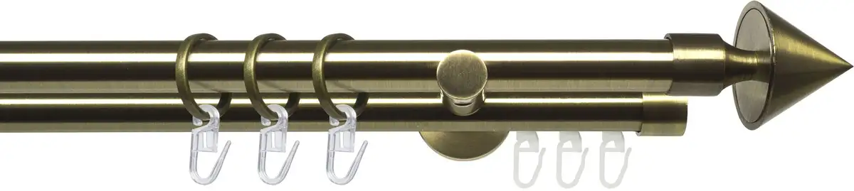 

Карниз Liedeco "Style set 20 мм Blues cone", 2 направляющие, фиксированный размер, карниз в сборе 120 см, Ø 2 мм, цвет messingfarben