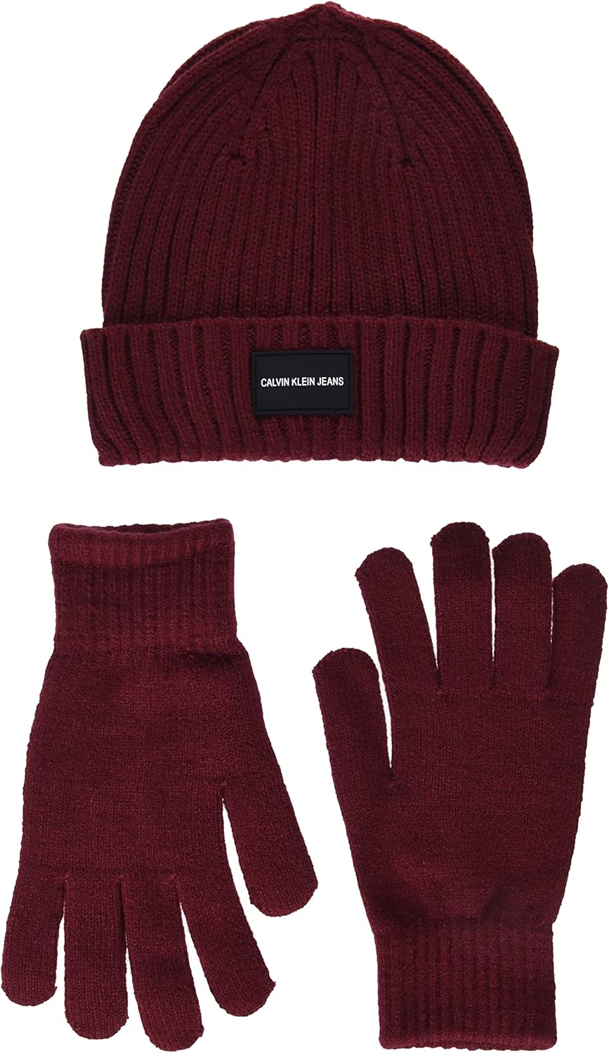 

Комплект из шапки и перчаток Calvin Klein для мальчиков с манжетами в рубчик, Cabernet