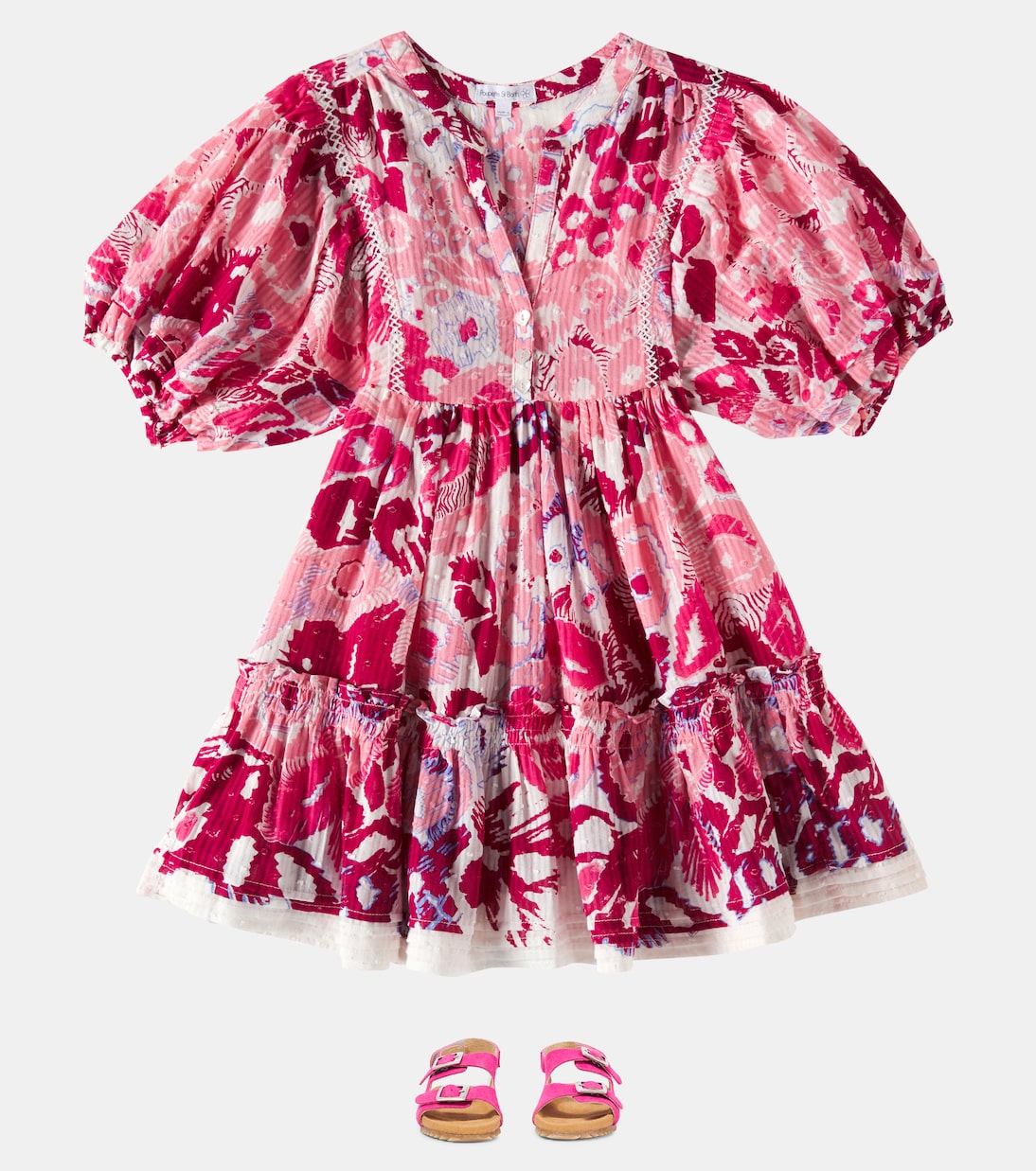 Платье из хлопка с рюшами Aria Poupette St Barth Kids, Pink Pencilleo — фото 2