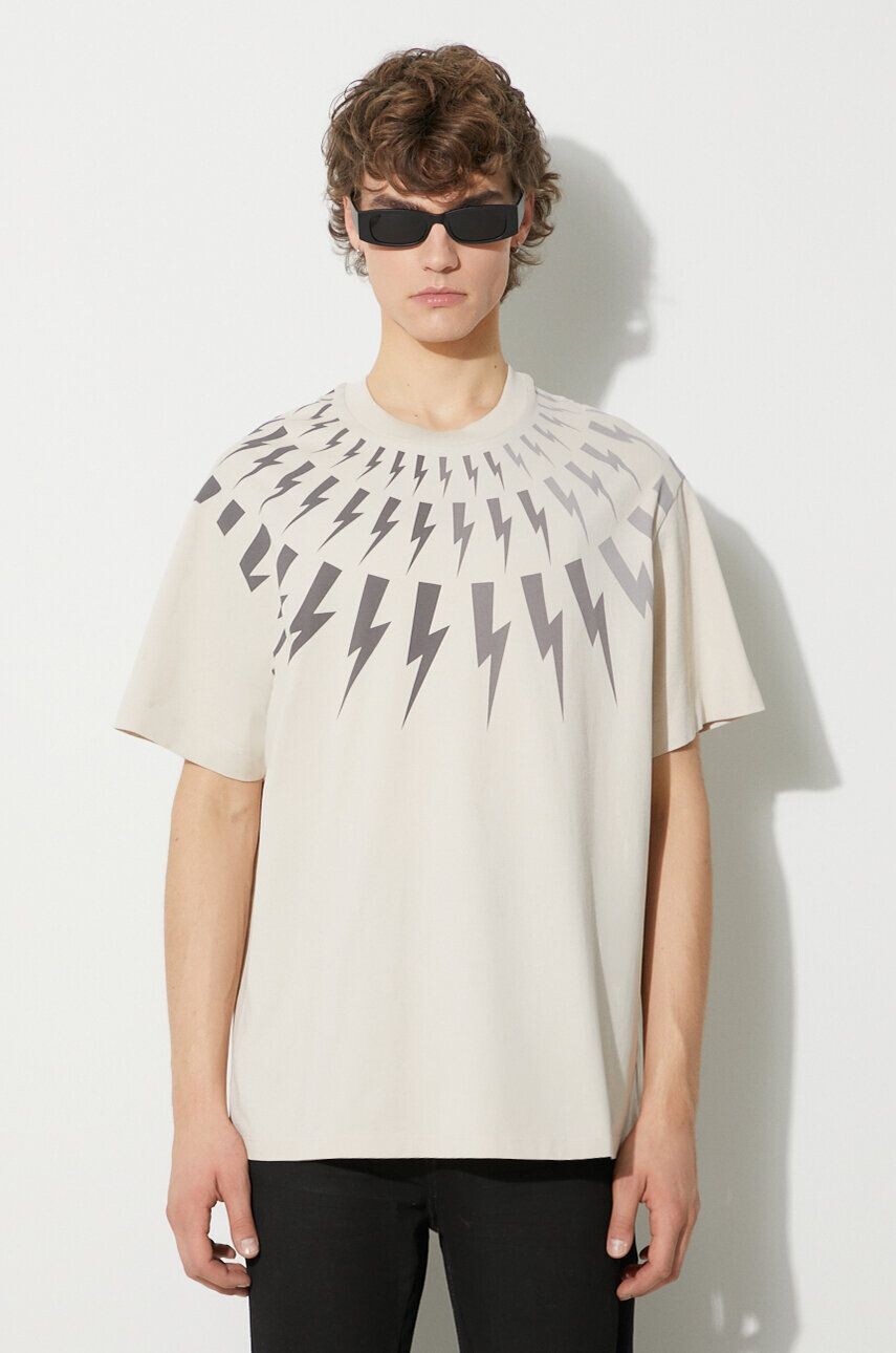

Хлопковая футболка Neil Barett EASY DROPPED SHOULDER FAIRISLE Neil Barrett, бежевый