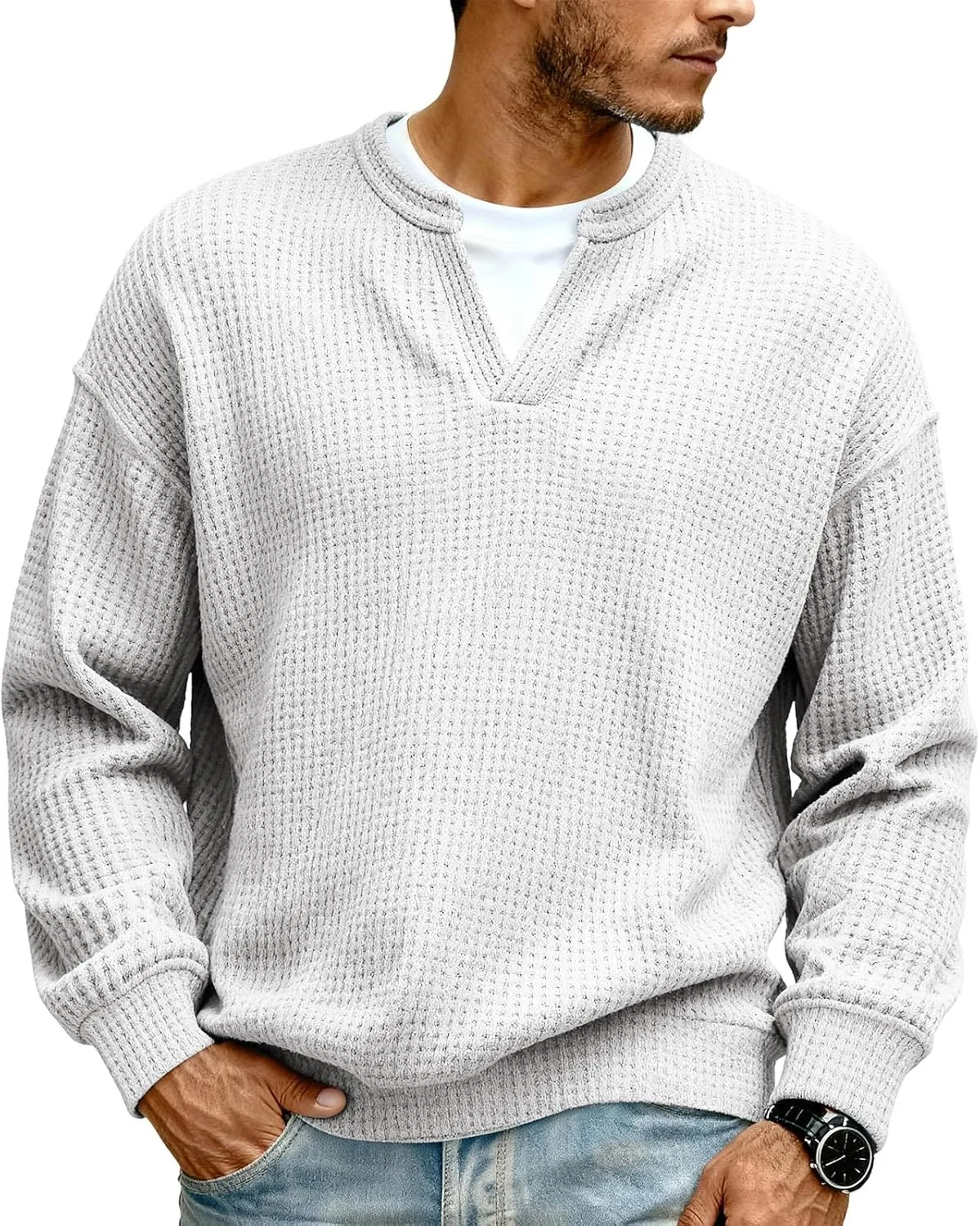 

Мужская повседневная вязаная поло с воротником, свитер-рубашка, осень-зима, длинный рукав, однотонный цвет, универсальный топ