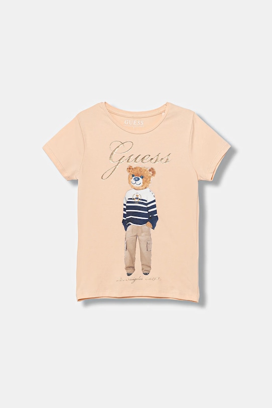 

Детская хлопковая футболка Guess, оранжевый