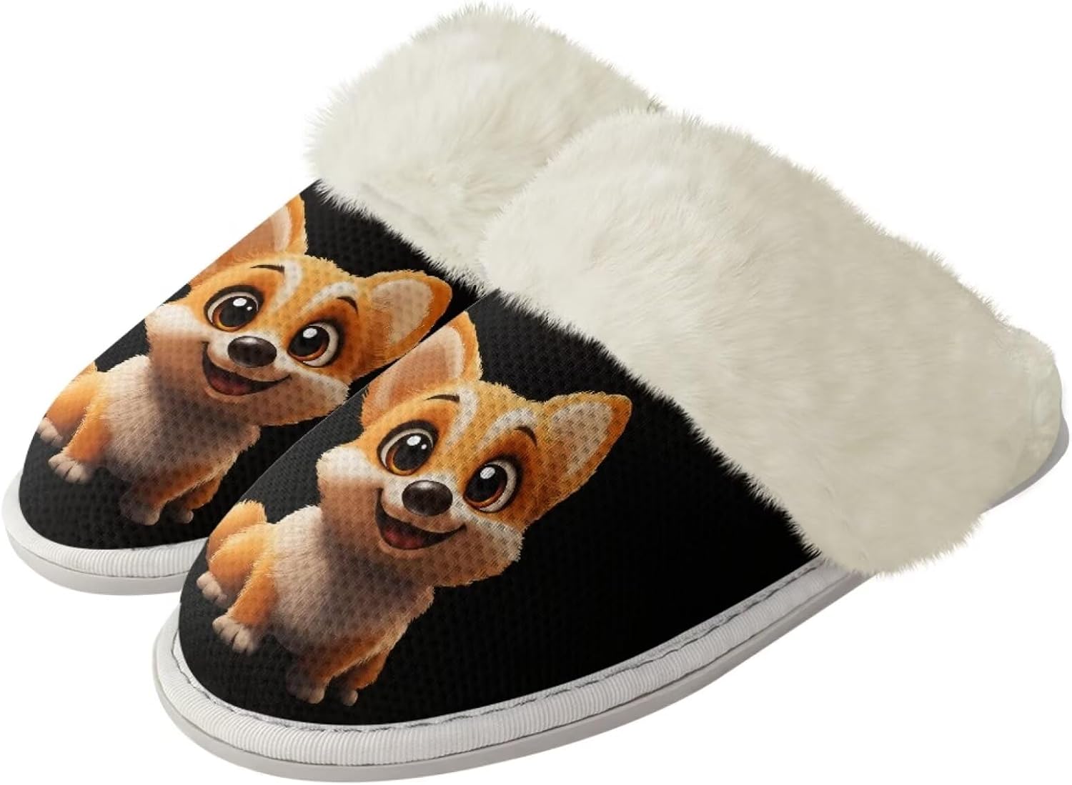 

Рождественские пушистые тапочки Forchrinse для женщин и мужчин с принтом Санта-Клауса и снежинок, домашние тапочки с мемори-пенной стелькой, теплые и мягкие, противоскользящие, для спальни, Cartoon Corgi