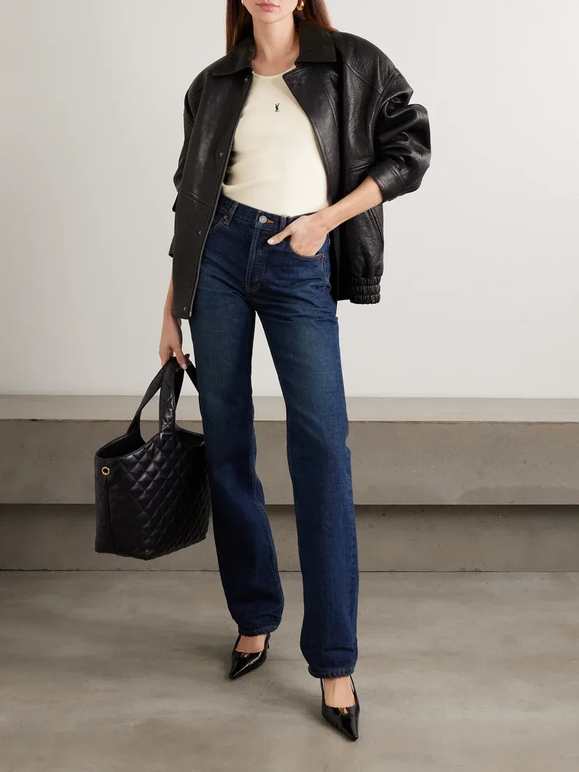 SAINT LAURENT Майка из ребристого хлопкового джерси с вышивкой Cassandre — фото 2