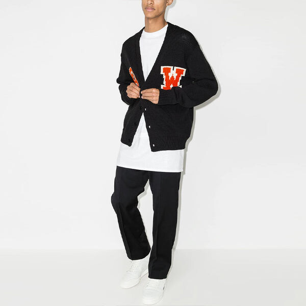 Свитер logo intarsia v neck single breasted knit cardigan loose fit black Off-White, черный — фото 2
