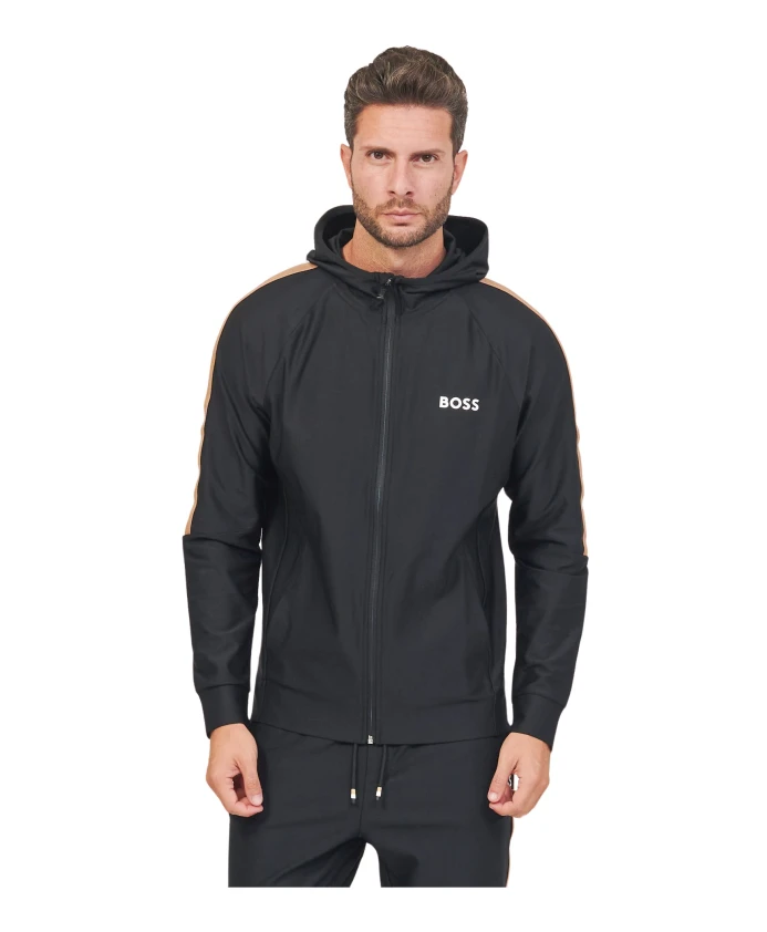 

Толстовка с капюшоном, застежкой-молнией, полосками и логотипом. Hugo, черный