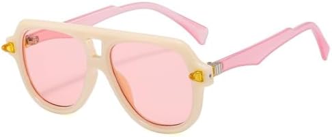 

Солнцезащитные очки с двойной перемычкой 2027 года для женщин, ретро-градиентные очки с защитой от УФ-излучения UV400, модные мужские солнцезащитные очки с заклепками MTZJH, Pink