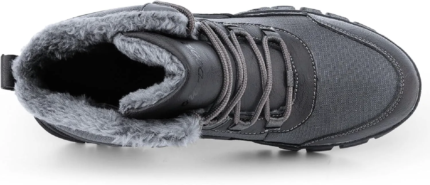 

Мужские зимние ботинки с шерстяной подкладкой, уличные, с противоскользящей подошвой, на шнуровке, водонепроницаемые, модные походные ботинки Generic, серый