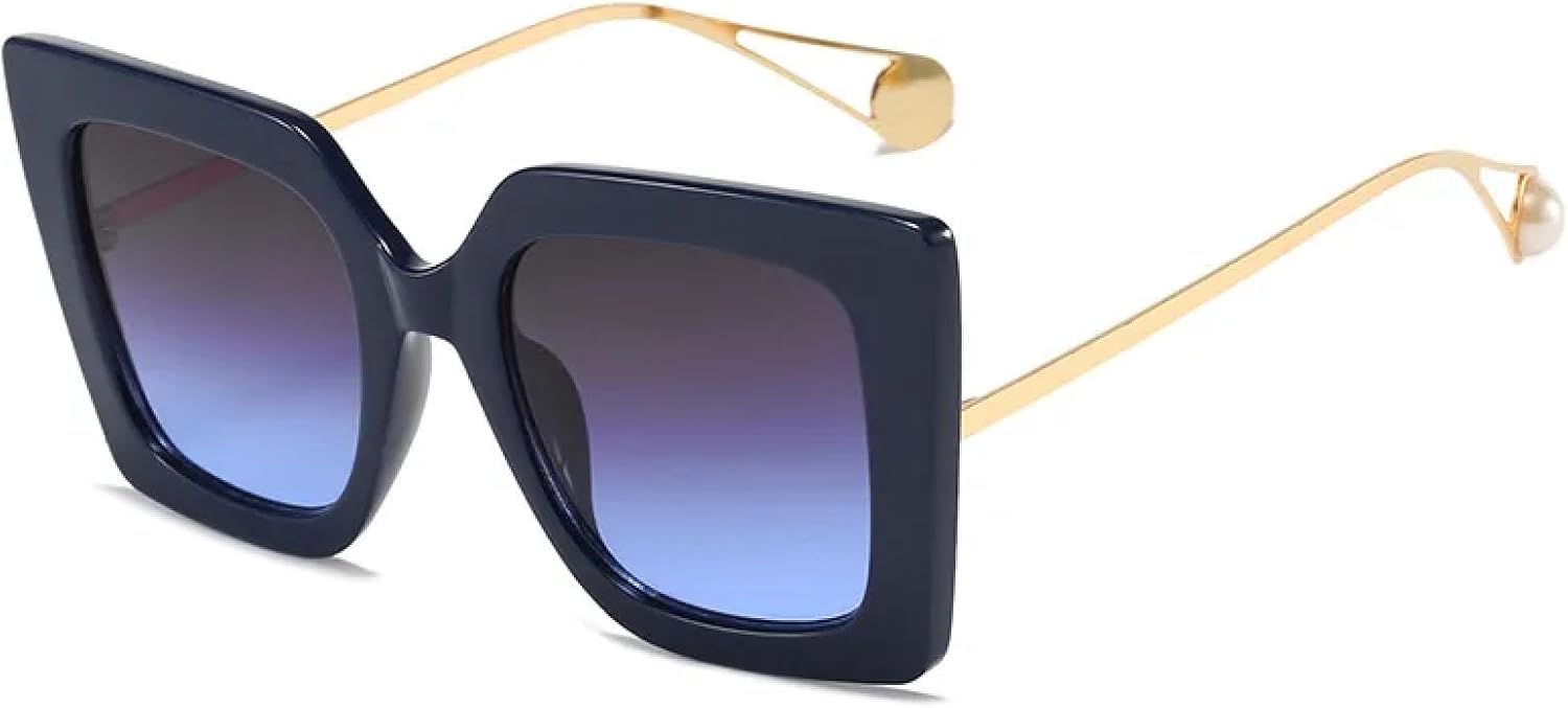 

Модные солнцезащитные очки «кошачий глаз» для женщин и мужчин, с градиентными линзами, из сплава металла, класса люкс, с защитой от УФ-излучения UV400 TKKTLLT, Blue Gray