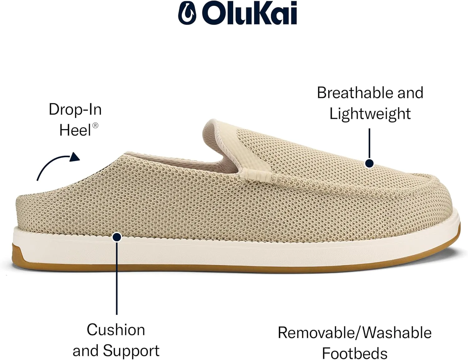 Мужские слипоны OLUKAI Kakaha Mesh с сетчатой верхней частью, легкая и универсальная обувь на каждый день, комфортная для носки весь день — фото 2