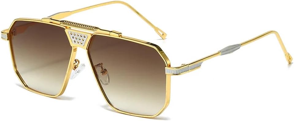 

Ретро-очки квадратной формы из металла, роскошные женские солнцезащитные очки с защитой от УФ-излучения UV400, модные мужские солнцезащитные очки с градиентным переходом HYYZZC, Gold Tea